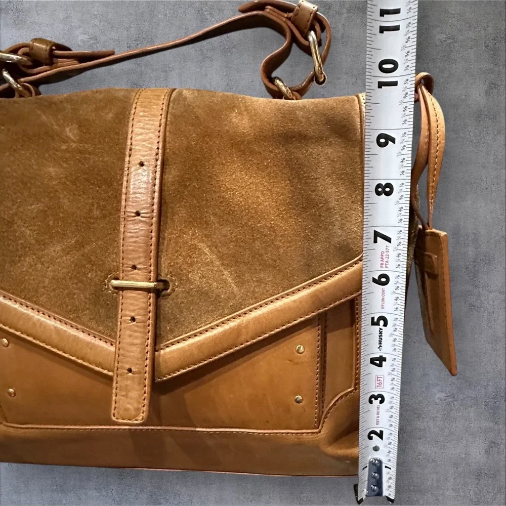 Tory Burch 797 Satchel Bag Womens Medium Tan Suede Leather Crossbody HTF-READ